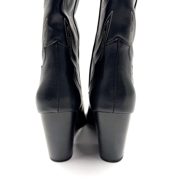Steve Madden Linconn Boots Black Faux Leather Knee Cowboy Western Heel Sz 8 - Picture 6 of 13